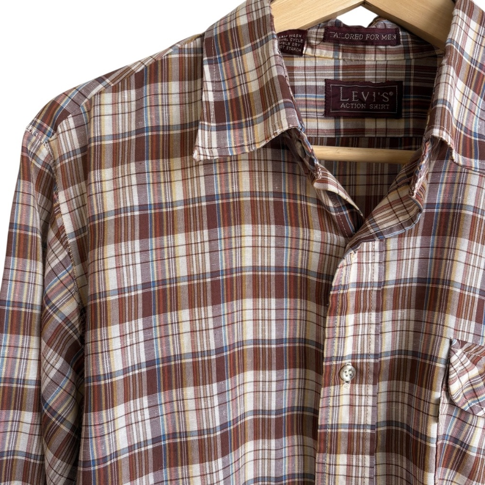 Vintage 90s Levi's Plaid Button Down Shirt Men's L - Brown Causal Grunge Western - Picture 5 of 7
